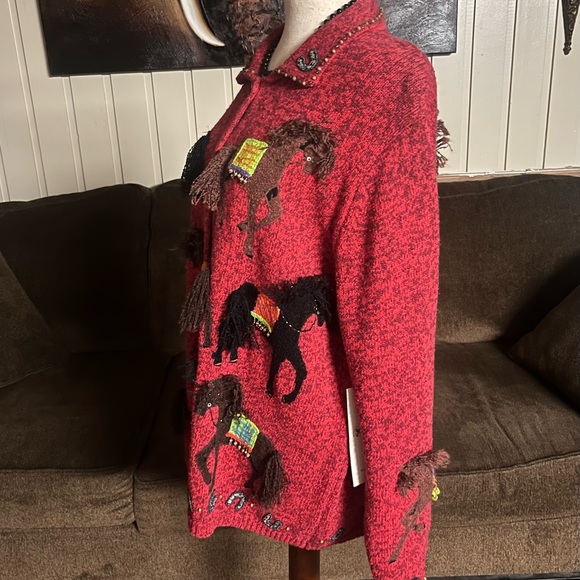 Designs Options By Gordon • X-Large • Red/Brown • Western • Horse • Sweater •New - Picture 6 of 16